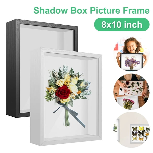 EASTIN 8x10 inch Shadow Box Frame with Linen Back - Sturdy Rustic Memory Display Case of Flower Pictures Medals and More Tempered Glass