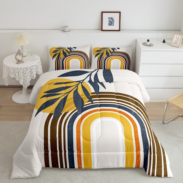Erosebridal Abstract Art Bedding ToddlerComforter Set, Mid Century Down Comforter, Leaves Room Decor, 2pcs