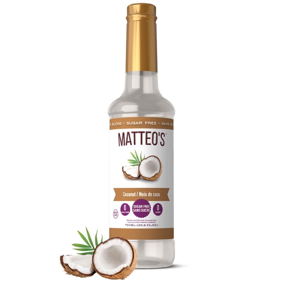 Matteo's Sirop Aromatisant Sans Sucre pour Café, Noix de Coco, Délicieux Sirop de Café, 0 Calories, 0 Sucre, Compatible Keto (750mL, Bouteille Unique)