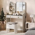 thumbnail image 1 of Vanity Desk with LED Light Mirror and Charging Station, Small Makeup Vanities Set with 2 Drawers, Vanity for Girls Women with Storage Stool, Vanity Table for Bedroom, 1 of 7