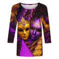 thumbnail image 4 of Penkiiy Blouse Carnaval Manches 3/4 Chemise de Printemps Quotidienne Tee Imprimé Masque Blouse Mardi Gras Col Rond 2024 Tee Tunique Habillée S Multicolore, 4 of 5