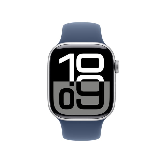 Apple Watch Series 10 (GPS) 46mm Silver Aluminum Case with Denim Sport Band S/M -Open Box