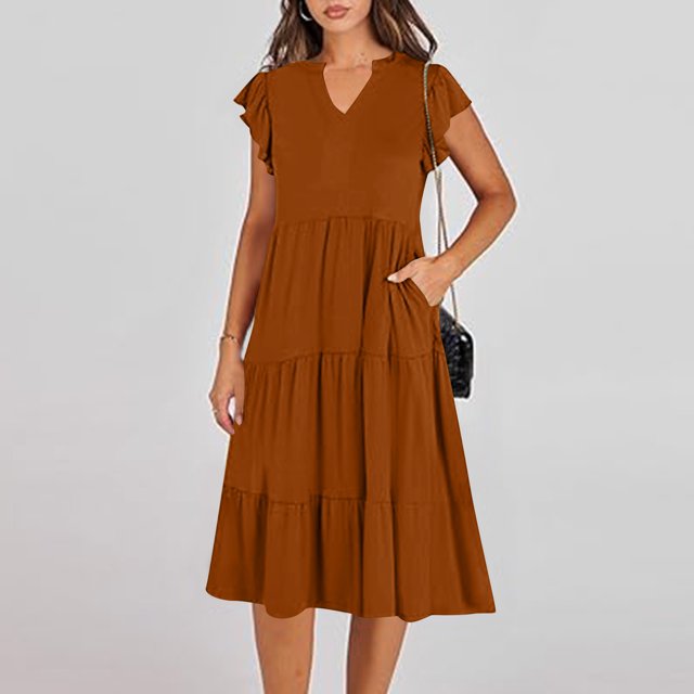 LOVZFMLL Dresses Women's Summer Solid Color SleevelessV-Neck Dress