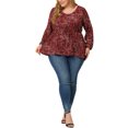 thumbnail image 2 of GRACE & GRANDEUR Blouses Grande Taille pour Femmes Col en V Boutonné à Volants Tunique Fluide à Basque Hauts 2X Rouge, 2 of 5