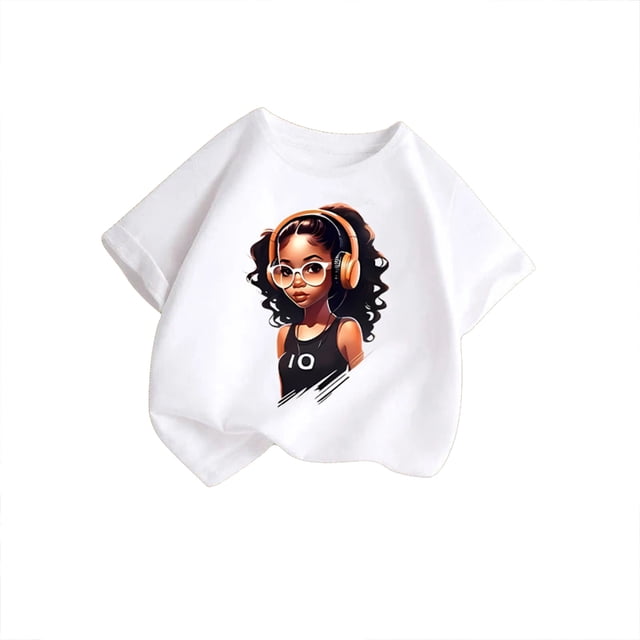MEZZALL T-Shirt Graphique Mignon pour Fille, Col Rond, Manches Courtes, Tee d'Été Décontracté, T-Shirts Hauts, Blanc, 3-4 Ans