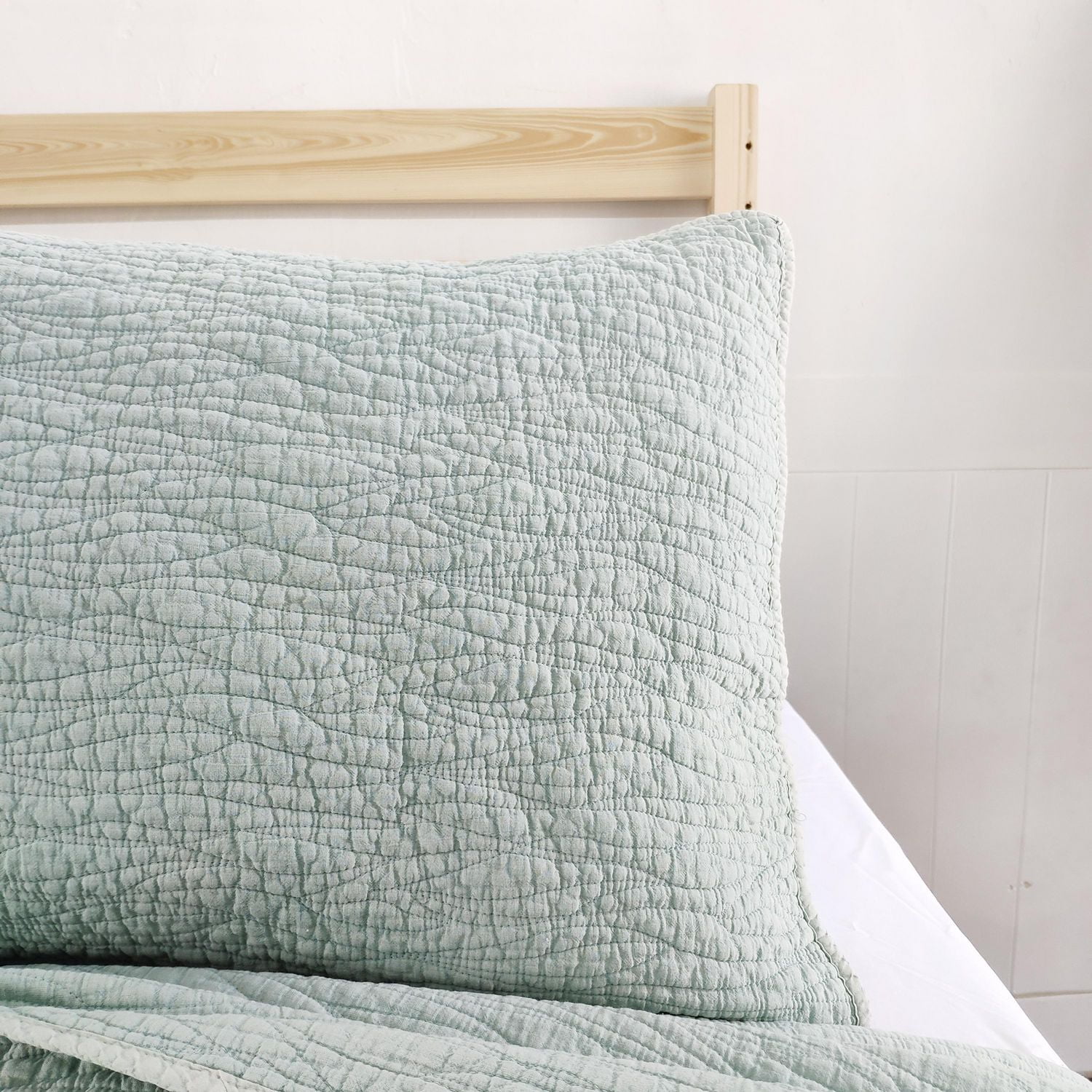 Ensemble de couette Carson de Gouchee Home – Ensemble de literie menthe 3 pièces, coton délavé avec motif à coutures ondulées, couvre-lit doux toutes saisons