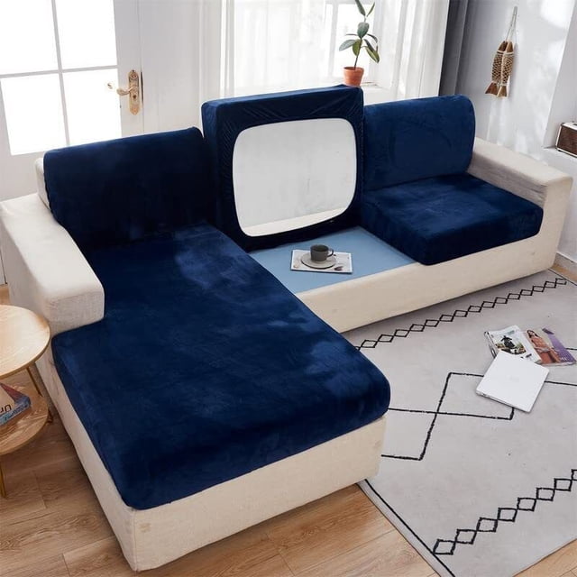 2024 Soft Velvet Sofa Seat Cushion Cover - Stretch Non-Slip Sofa Cover Couch Cushion Covers for Sectional Sofa L Shape Sofa Cushion Slipcover Furniture Protection (Grey Large Single Sea