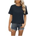 thumbnail image 1 of Besolor Hauts d'Été pour Femmes Décontractés Col Rond Manches Courtes Chemises Bouton Arrière Texture Crochet Tricot Blouses, 1 of 4