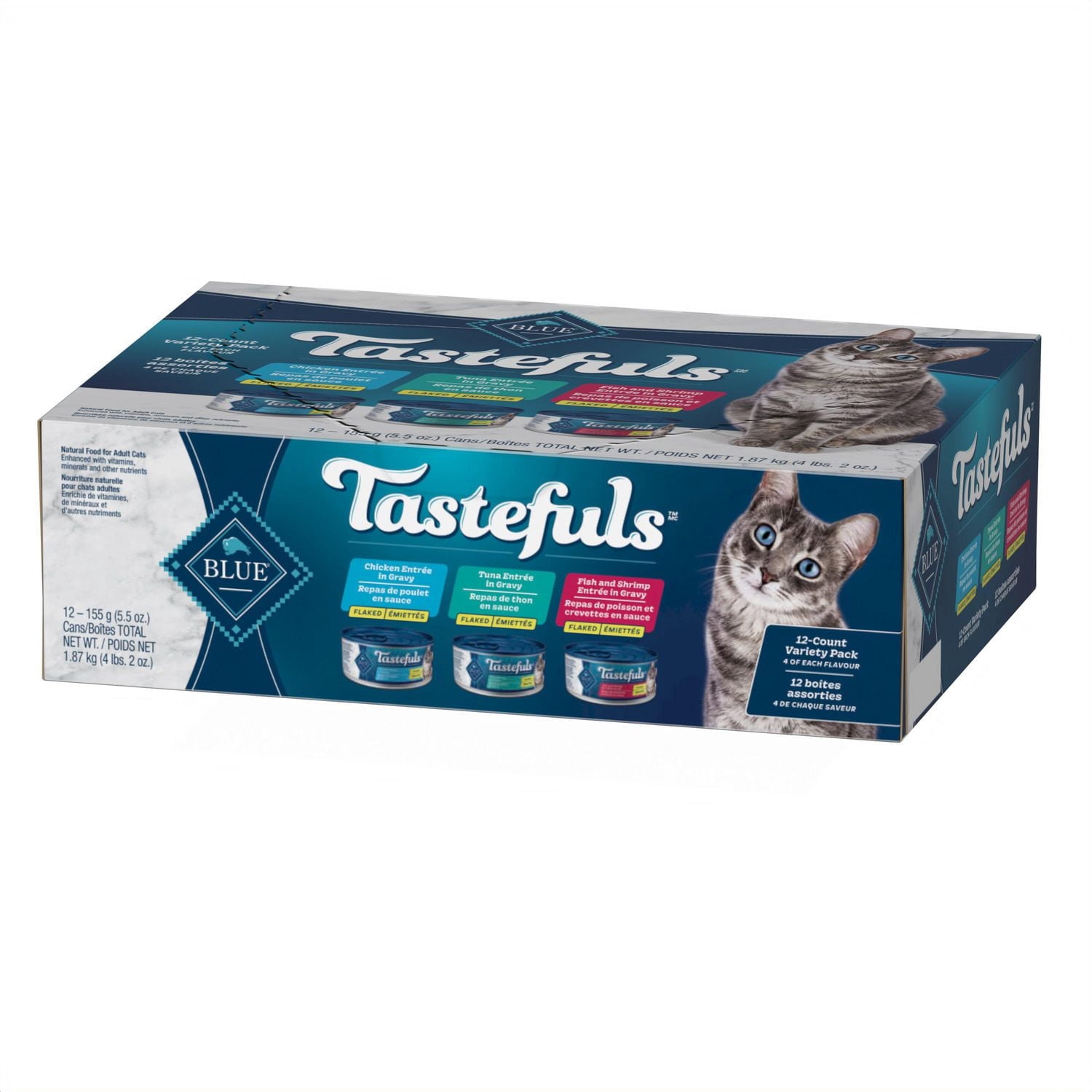 Blue Buffalo Tastefuls Nourriture Humide Émiettée Pack Variété 3 Saveurs 12 x 155g