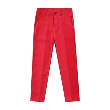 Jalioing Boys Girls Solid Dress Pants Adjustable Waist Straight Leg School Uniform Pants Kids Golf Trousers