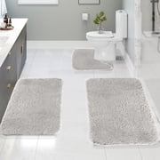 Bathroom Rugs Mat 3 Set, Xinsrenus Soft Velvet Fleece Bath Rugs, Non-Slip Water Absorbent Thick Machine Washable Bath Mats for Bathroom Floor Tub Shower, Gray