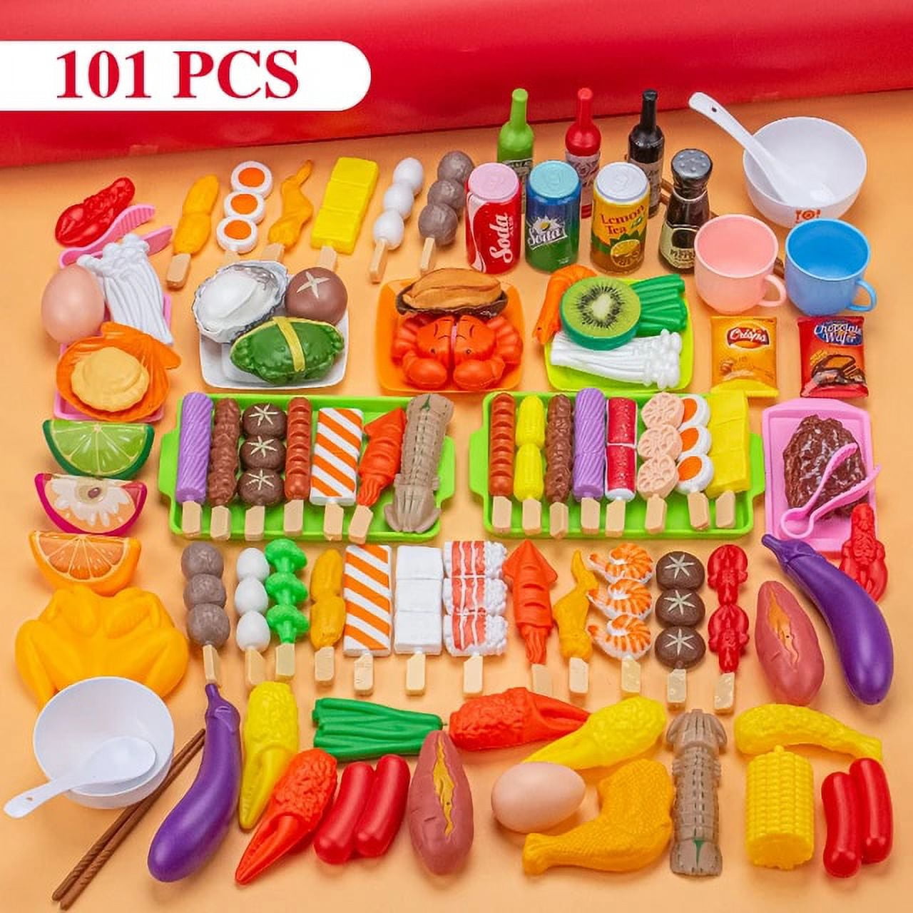Kids Pretend Play Kitchen Toys Mini Food Toys Simulation Cookware Cooking BBQ Oven Kit Role Play Game Educational Gift Children