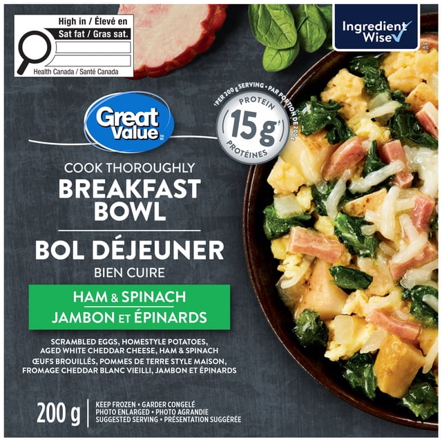 Great Value Ham and Spinach Breakfast Bowl, 200 g