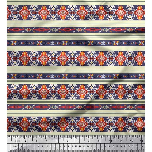 Soimoi Poly Georgette Fabric Ikat Southwestern Print Fabric by Yard 52 Inch Wide