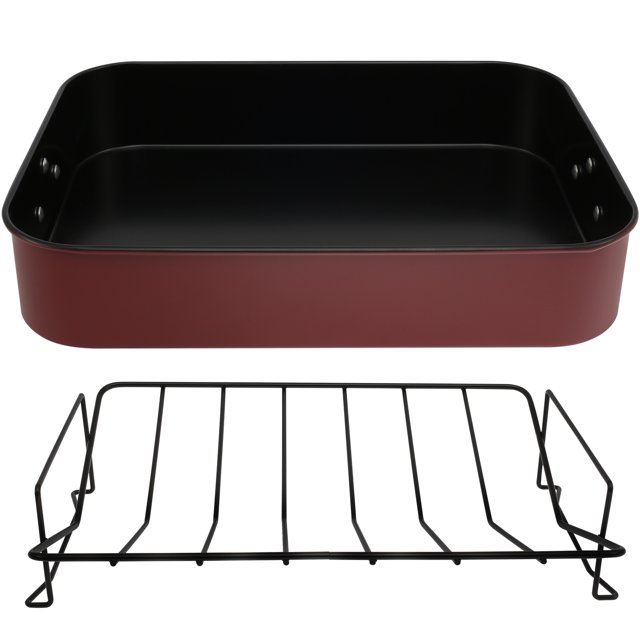 Wekvgz Roasting Pan with Rack Carbon Steel Turkey Roaster Pan with Handle Nonstick Roasting Tins Temperature Resistant Roasting Tray Chicken Roaster Pan with Handle for Turkey Chicken
