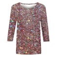 thumbnail image 4 of DDAPJ pyju 2025 Hauts Mode pour Femmes 2025 T-Shirts à Manches 3/4 à Col Rond à Imprimé à Paillettes Blouse à Paillettes pour Fête des Fêtes Chemises Liquidation Ventes Aujourd'hui Rose TTTTG, 4 of 5