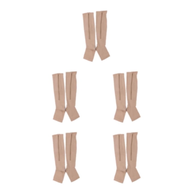 ZheElen High Elastic Zippered Compression Socks For Moisture-wicking Performance Made With Nylon Elastic Zipper Socks Breathable Skin color L/XL 5Set