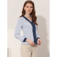 thumbnail image 3 of INSPIRE CHIC Women's Split Neck Pleated Front Contrast Color Blouse Tops Blue M, 3 of 5