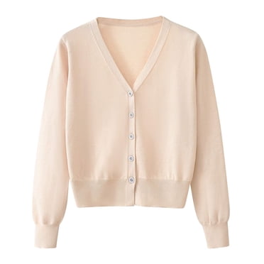 Timegard Cardigan for Women Lightweight Fall Cropped Solid Color Open Front Button Sweater Knit Coat
