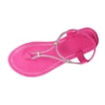 thumbnail image 1 of Wdhugt Womens Rhinestone Sandals Flat Heel Pu Leather Outdoor Casual Shoes Size 7 Foot Length 9.45 Inches, 1 of 9
