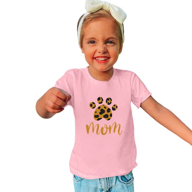 B91xZ Chemises et Hauts pour Filles 2024 Coton Décontracté Graphique Tunique d'Été Col Rond, Rouge 4-5 Ans