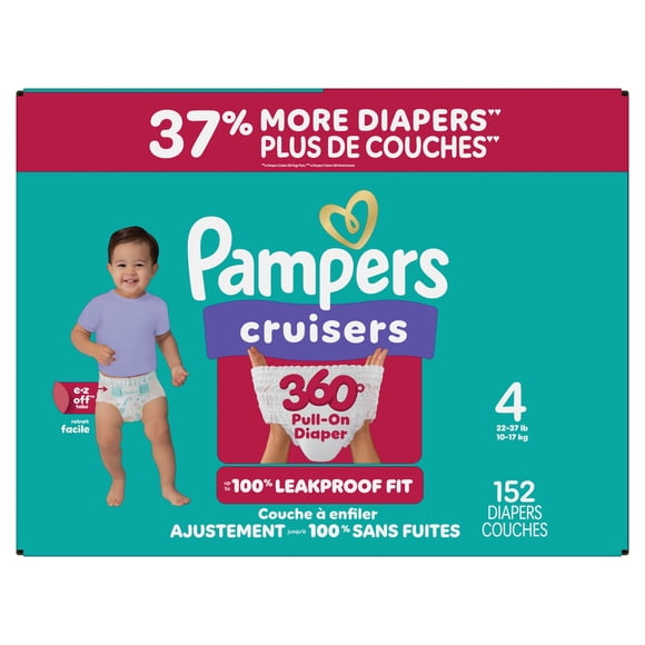 Pampers Diapers - Cruisers 360° - Size 4, up to 100% Leakproof Fit, Designed for Active Babies, Pull On Diaper, EZ Off Tabs Designed for Easy Changes