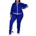 thumbnail image 1 of MAWCLOS Women Plus Size Slim Leg Sweatsuits Running Long Sleeve Jacket+Sweatpants Blue XXXXXL, 1 of 5