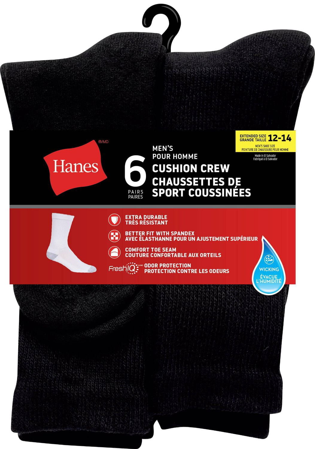 Hanes Chaussettes mi-mollet P6 Cushion Protection contre les odeurs pour homme