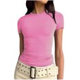thumbnail image 1 of AherBiu Plus Size Crop Tops for Women Basic Stretchy Short Sleeve Crew Neck Slim Fitting Going out Solid Color T Shirts Tops, 1 of 7