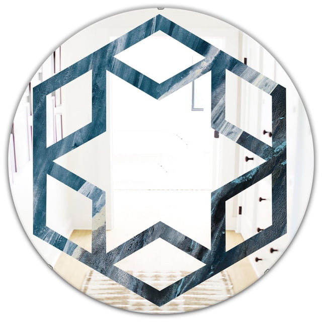 Designart 'Splash Blue Indigo' Modern Round Wall Mirror - Hexagon Star 32x32