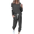 thumbnail image 1 of Ensemble Décontracté pour Femmes, Ample et à la Mode, Imprimé, à Manches Longues, Col Rond, avec Cordon de Serrage, Voyage, 2 Pcs, P-31 Gris 5TG, 1 of 4