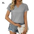 thumbnail image 3 of facefd Summer Pleated Short Sleeve Solid Color Splicing V Neck T-Shirt Casual Basic Tops Female Shirts Daily Tees for Silver XL, 3 of 8