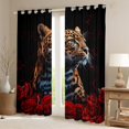 thumbnail image 2 of Leopard Window Drapes Block 30%-50% Light,Cheetah Rose Flower Kitchen Window Treatments 42Wx63L Inches,Red Geometric Honeycomb Decor Window Curtains, 2 of 6