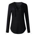thumbnail image 3 of ZXZY Women Cross V Neck Lace-Up Long Sleeves Solid Color Top, 3 of 5