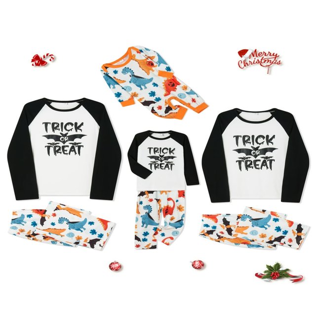 Halloween Pajamas Matching Sleepwear Classic Letter Print Long Sleeve Raglan Tops + Pants Set