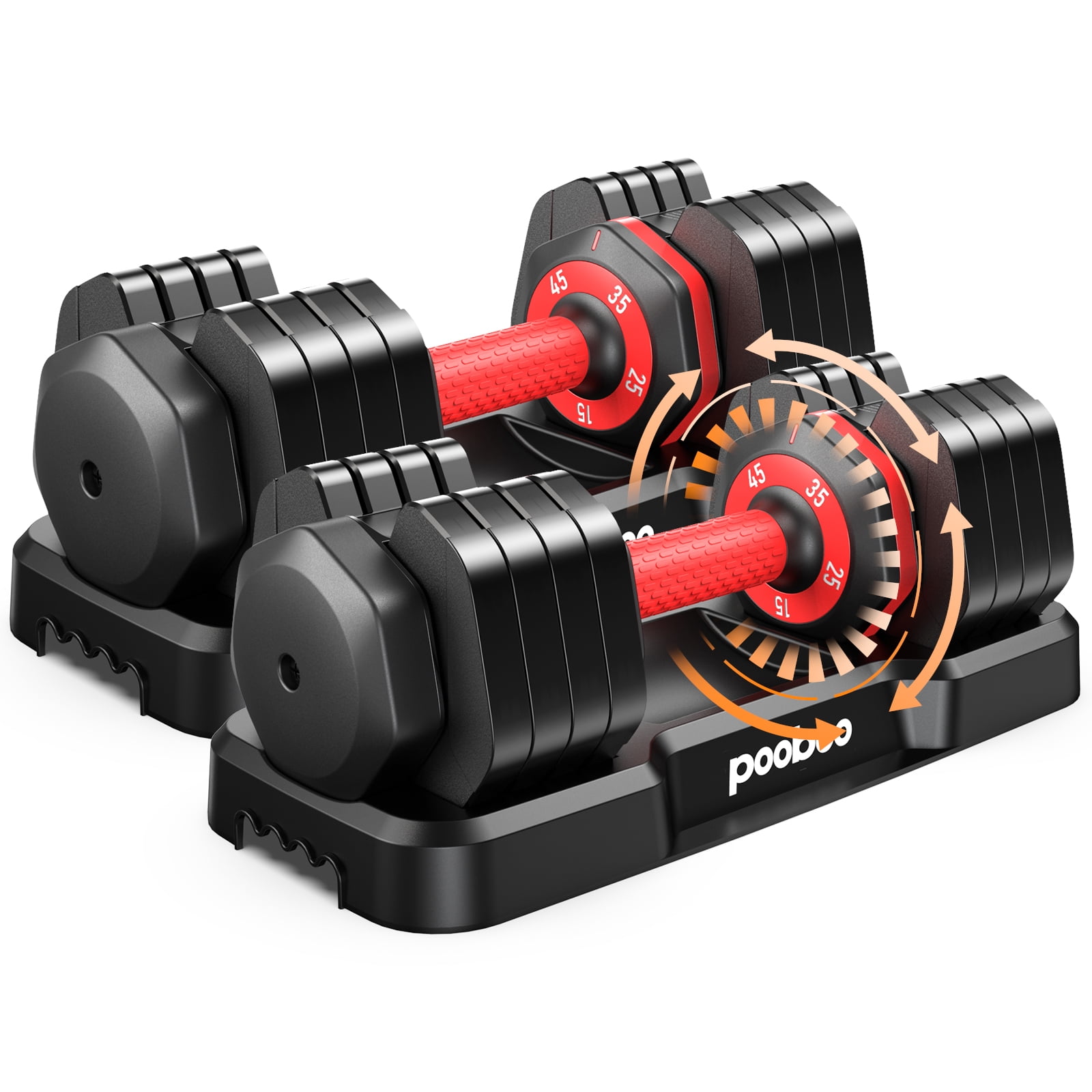 Pooboo 15-55 lbs Adjustable Dumbbell Set Adjustable Weight Settings Dumb Bells for Exercise Workout Equipment 55 lbs*2