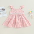 thumbnail image 2 of EIMELI Robe d'Été pour Filles Tout-Petits Mignonne à Manches Volantes Robe Trapèze Robe Princesse à Volants Rose 7-8 Ans, 2 of 8