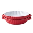 thumbnail image 2 of Bruntmor Red Ceramic Pie Pan 9.5"" with Handles (Set of 2), 2 of 8