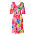 thumbnail image 4 of Pisexur Robe à Manches Courtes à Col en V Mode Femmes Été Décontractée Taille Élastique Col en V Imprimé Manches 3/4 Robe Ample Robe Femme, 4 of 6