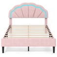 thumbnail image 1 of Costway Full Size Upholstered LED Bed Frame Soft Velvet Platform Bed with Flower Headboard, 1 of 9