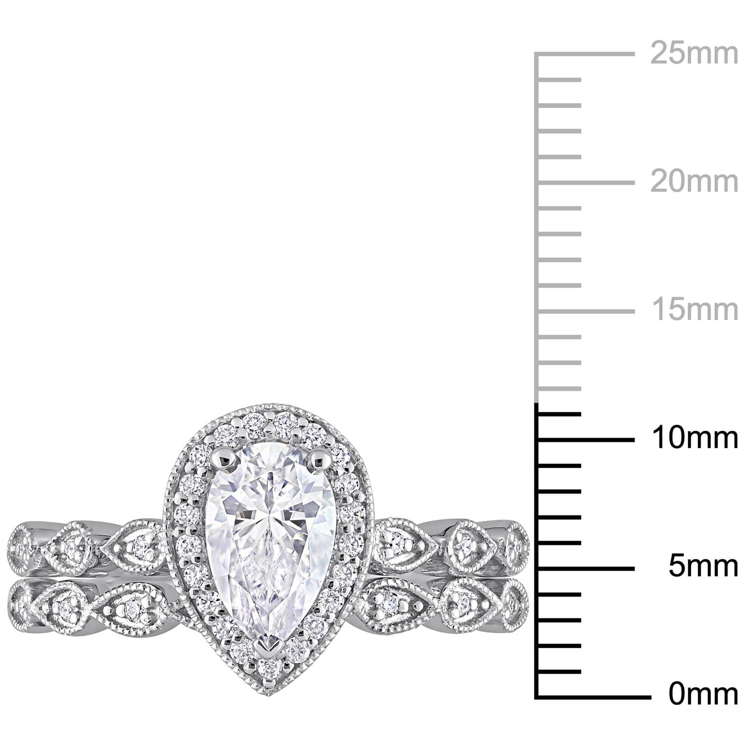 Ensemble de bagues mariée Miabella empilable Poire Halo avec 1-1/6 Carat PPT Moissanite Créé en Argent Sterling