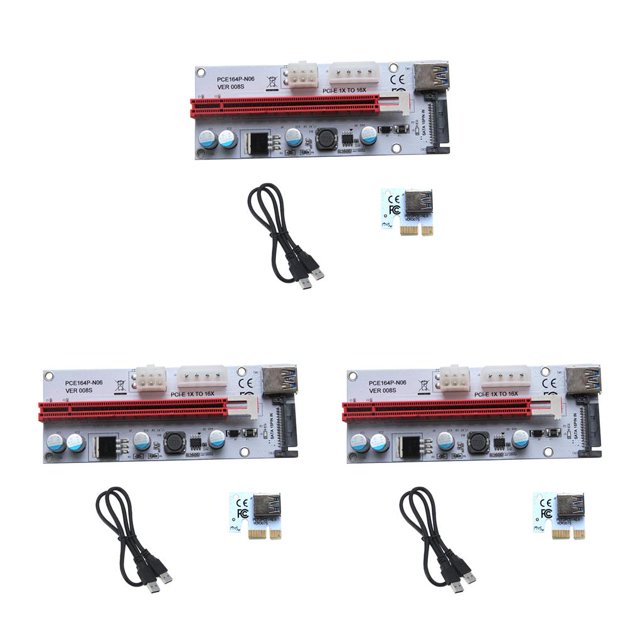 QualitChoice 1x US PCI Riser Board PCI-E 1x to 16x Extender Adapter GPU Riser Card red 3Set