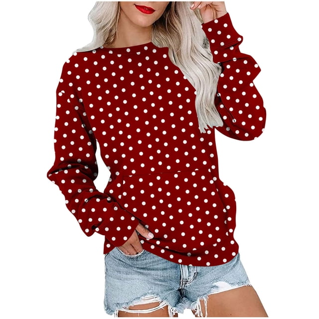 Lmnyox Chandails à Col Rond pour Femmes, Mode Décontractée, Imprimé, Manches Longues, Chandails à Enfiler avec Poche, Chemises Basiques Amples