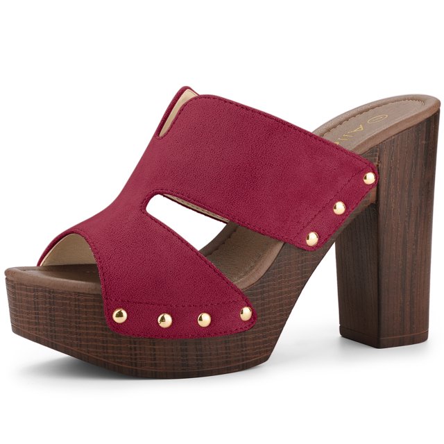 BLISSFUL STEP Women's Faux Suede Platform High Block Heel Slides Sandals