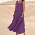 thumbnail image 1 of Meichang Robe Longue d'Été en Coton et Lin pour Femme Sans Manches à Encolure Dégagée, Coupe Évasée, Ample, Confortable, Décontractée, avec Poches, 1 of 5