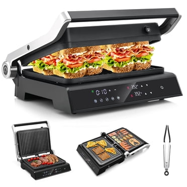 Costway Electric Panini Press Grill Sandwich Maker with LED Display & Removable Drip Tray