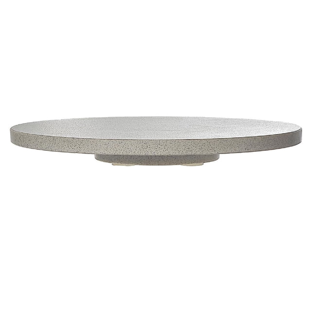 Stone Terrazzo Lazy Susan with a round, flat rotating top and low circular base in grey terrazzo stone finish, ideal for kitchen counter organization and dining table use, often used to keep condiments or small items accessible.