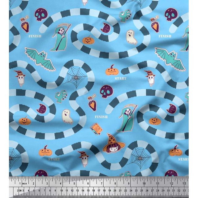 Soimoi Rayon Fabric Spider Web,Bat & Ghost Halloween Print Fabric by The Yard 42 Inch Wide