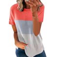 thumbnail image 3 of T-shirt pour Femmes à Blocs de Couleur, Manches Courtes, Col Rond, Blouse à Col en T, Rouge Coloré, TTG, 3 of 6