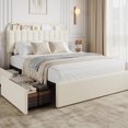 thumbnail image 1 of Bingirl Full Boucle Upholstered Platform Bed Frame for , with 2 Flexible Drawers and Bookcase Headboard, Noise-Free, Easy Assembly, No Box Spring Required, Beige, 1 of 6